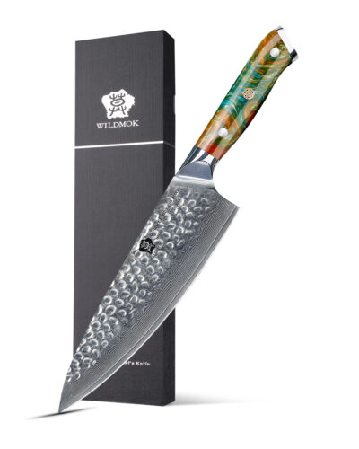 WILDMOK 67 Layers VG10 Damascus Steel Hammer Finish Chef Knife with Resin Handle