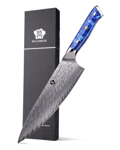 WILDMOK VG10 Damascus Steel 8 Inch Chef Knife Blue Resin Handle