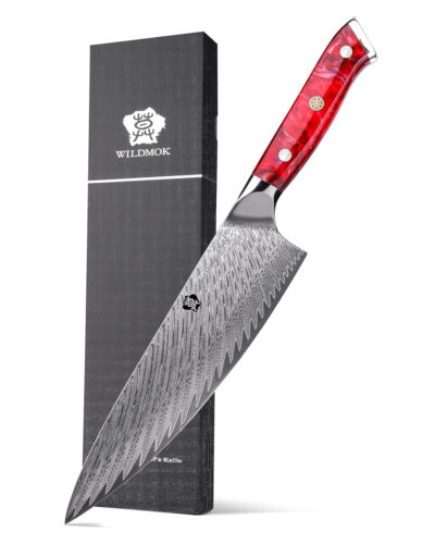 WILDMOK VG10 DAMASCUS STEEL KITCHEN CHEF KNIFE WITH RED RESIN HANDLE (9)