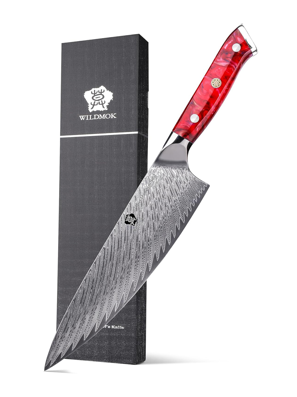 WILDMOK VG10 DAMASCUS STEEL KITCHEN CHEF KNIFE WITH RED RESIN HANDLE (9)