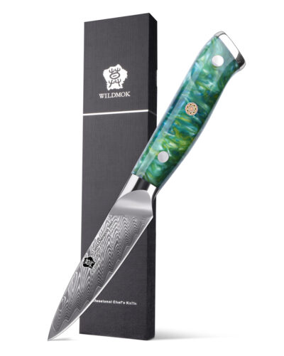 WILDMOK 3.5 inch Fruit Knife Damascus Steel Paring Knife With Green Resin Handle