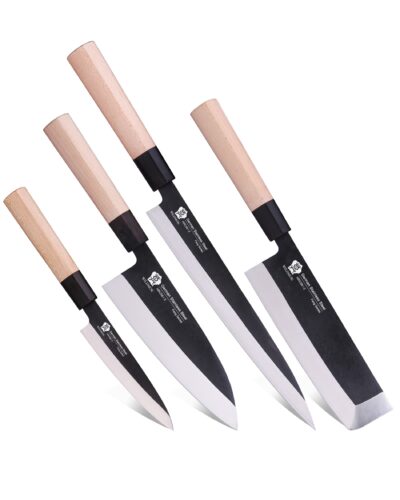 WILDMOK-4-PCS-JAPANESE-TRADITIONAL-WOODEN-HANDLE-KNIFE-SET