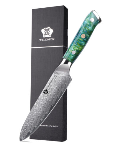 WILDMOK VG10 Damascus 5 Inch Utility Knife Green Resin Handle