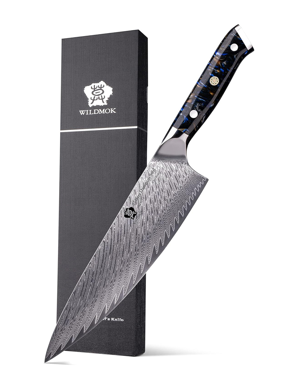 WILDMOK 8 INCH DAMASCUS STEEL VG10 CHEF KNIFE WITH BLACK RESIN HANDLE (1)