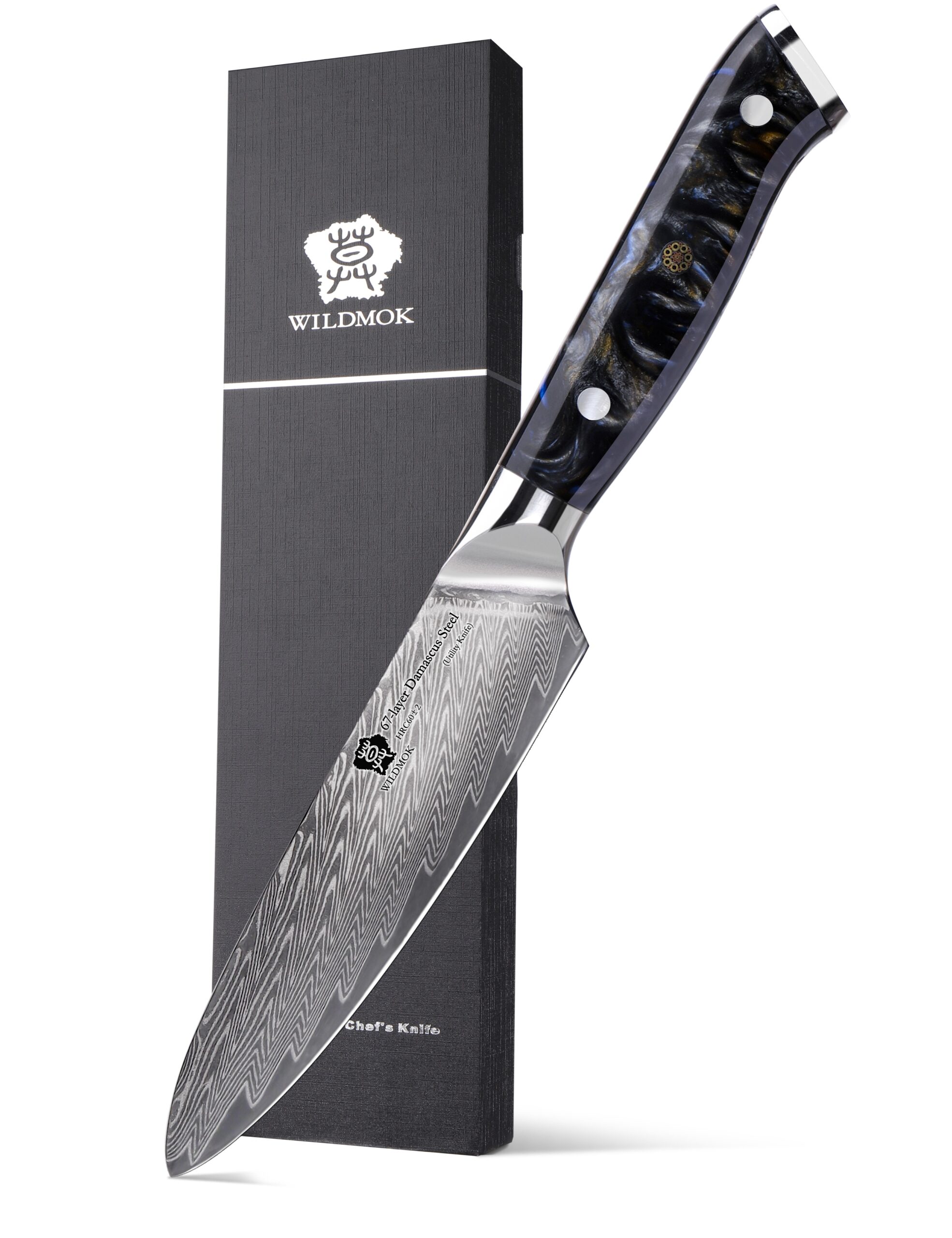 WILDMOK 5 INCH UTILITY KNIFE 67 LAYERS VG10 DAMASCUS STEEL KITCHEN KNIFE WITH RESIN HANDLE (1 1）