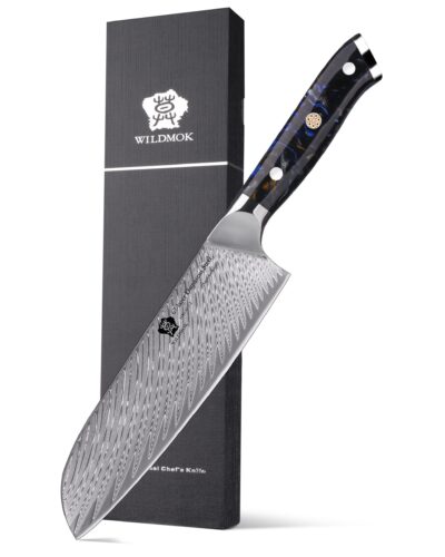 WILDMOK 7 INCH DAMASCUS SANTOKU KNIFE WITH BLACK RESIN HANDLE (1 1）