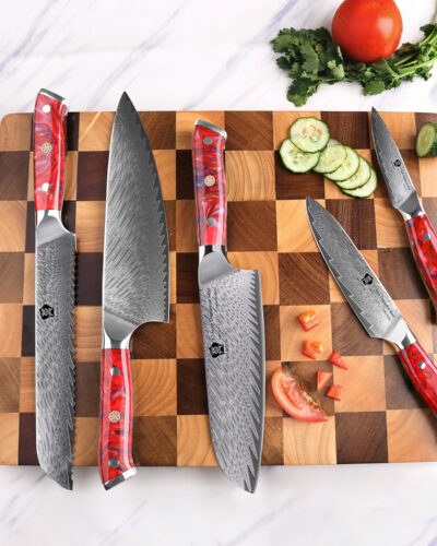 WILDMOK-DAMASCUS-KNIFE-SET-5-PCS-PROFESSIONAL-CHEF-KNIFE-ULTRA-SHARP-KITCHEN-KNIFE-SET-ULTRA-SHARP-BLADE-RED-RESIN-HANDLE