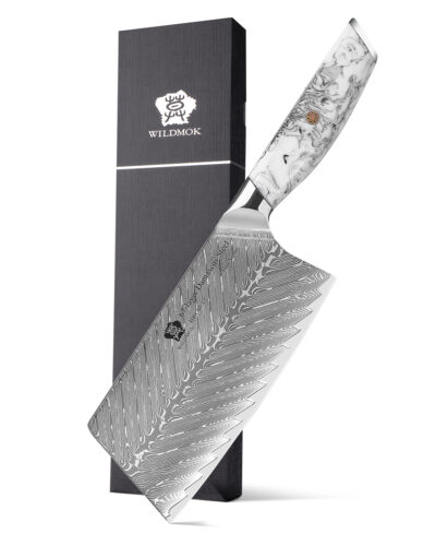 WILDMOK Chinese Forged Damascus Kitchen Meat Cleaver Knife With Ink Resin Handle