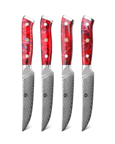 WILDMOK 5 inch Damascus Non Serrated Steak Knife Set of 4 With Resin Handle