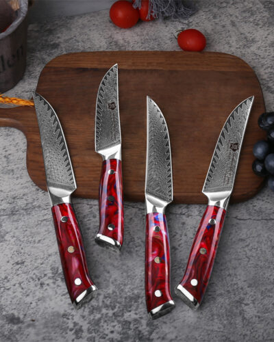 WILDMOK 5 inch Damascus Non Serrated Steak Knife Set of 4 With Resin Handle