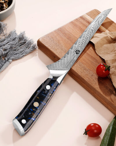 WILDMOK 7 Inch Damascus Kitchen Boning Knife For Meat Cutting With Resin Handle