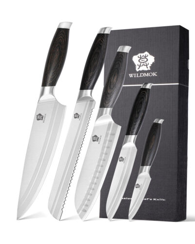 Wildmok 5 PCS German Stainless Steel Kitchen Knife Set With Pakkawood Handle