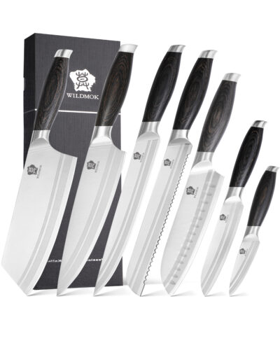 Wildmok 7 PCS German Steel Kitchen Knife Set With Premium Pakkawood Handle