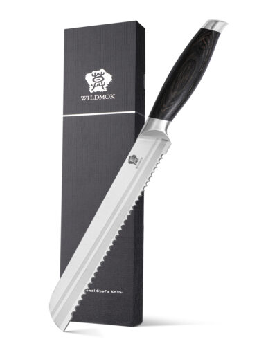 Wildmok 8 Inch German Stainless Bread Knife For Kitchen With Premium Pakkawood Handle