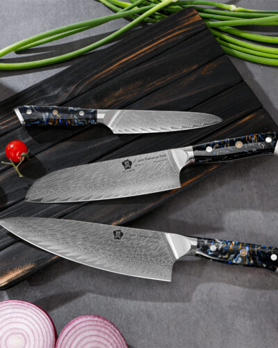 WILDMOK 3 PCS Japanese Kitchen Knife Set Damascus Steel Core With Resin Handle&Gift Box