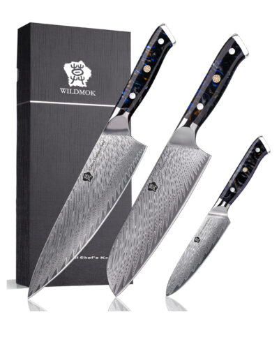 WILDMOK 3 PCS Japanese Kitchen Knife Set Damascus Steel Core With Resin Handle&Gift Box