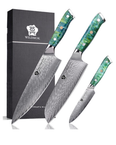 Wildmok 3PCS Ultra Sharp Japanese Kitchen Knives With Ergonomic Resin Handle Elegant Gift Box for Home